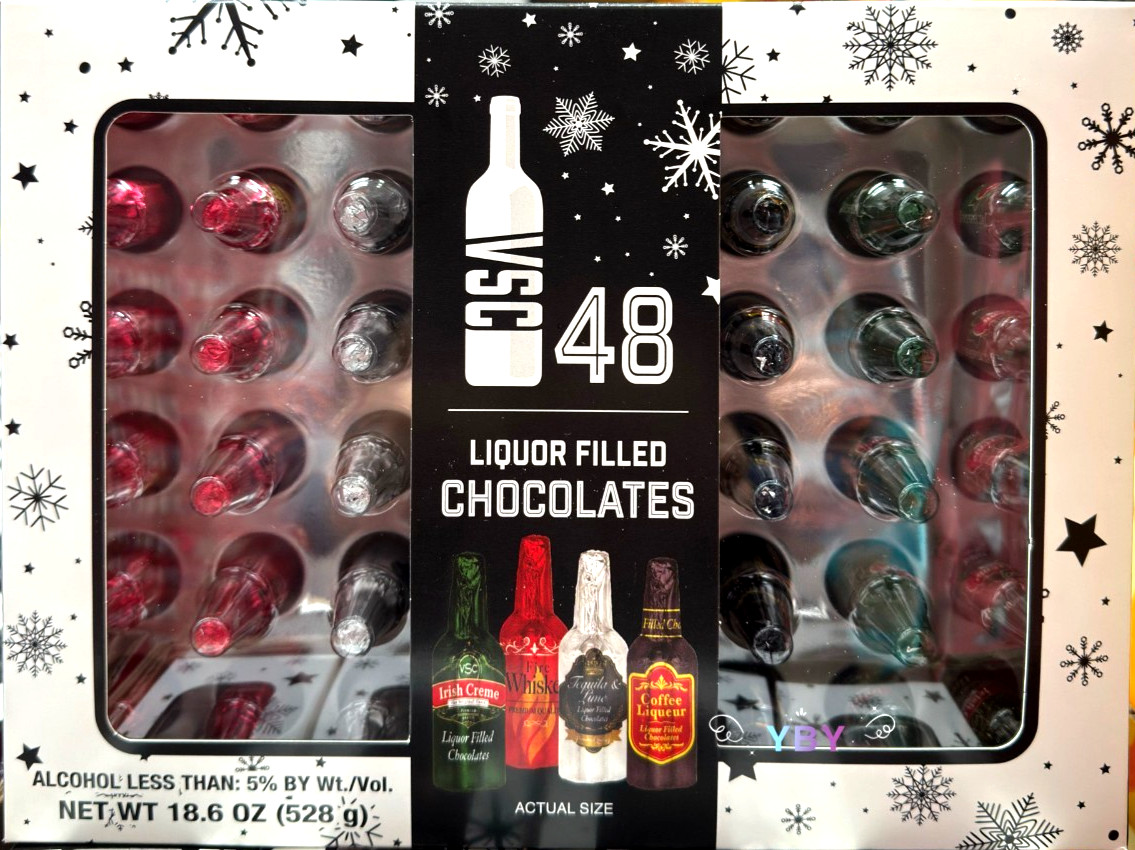 2 Packs VSC Liquor Filled Chocolates Gift Box 48 ct 18.6 oz Each, Total 96 ct