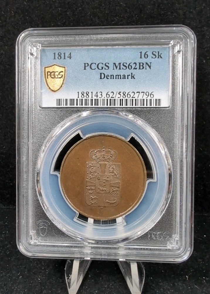 1814 Denmark 16 Sk Token –PCGS MS62BN #4437