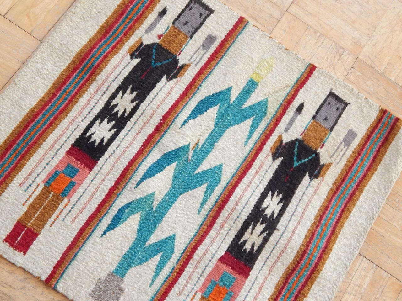 VINTAGE NAVAJO INDIAN SHIPROCK CORN YEI PICTORIAL RUG / WEAVING - CLEAN + NICE !