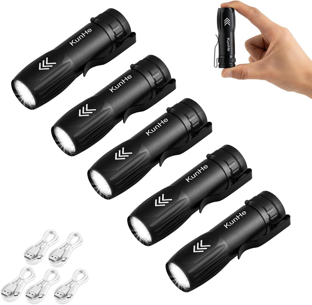 5 Pack Mini Flashlight Rechargeable Bulk USB-C Small High Lumen Flashlight Clip-