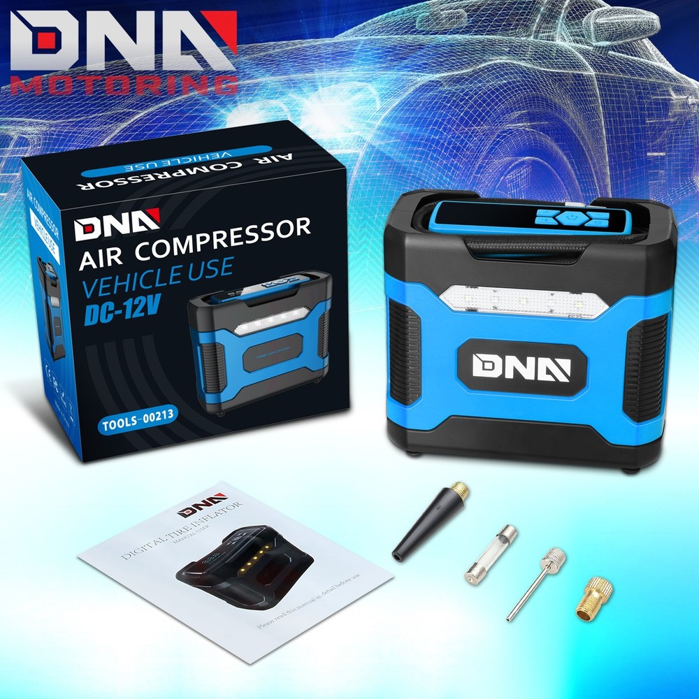DC-12V 150PSI Digital Tire Inflator Portable Car Air Pump Compressor w/LED Blue