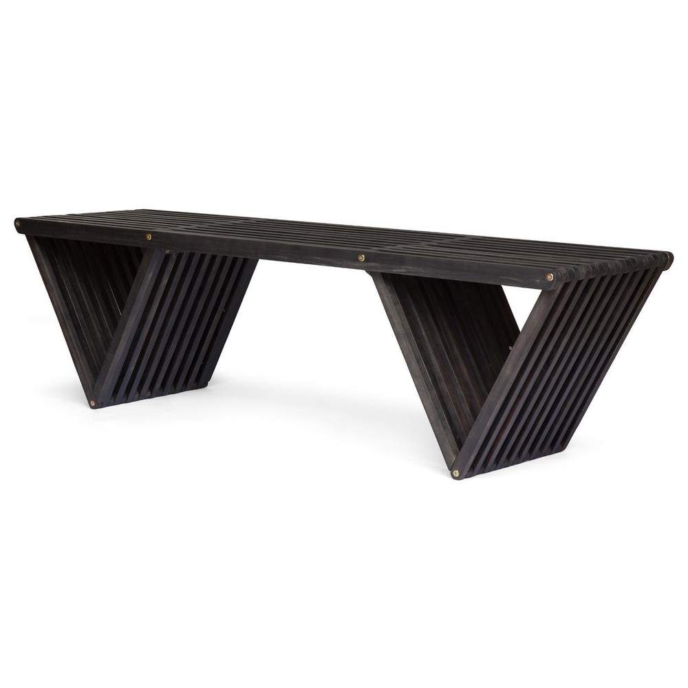 Transitional Outdoor Bench with Modern Triangular Design & Acacia Wood Frame -