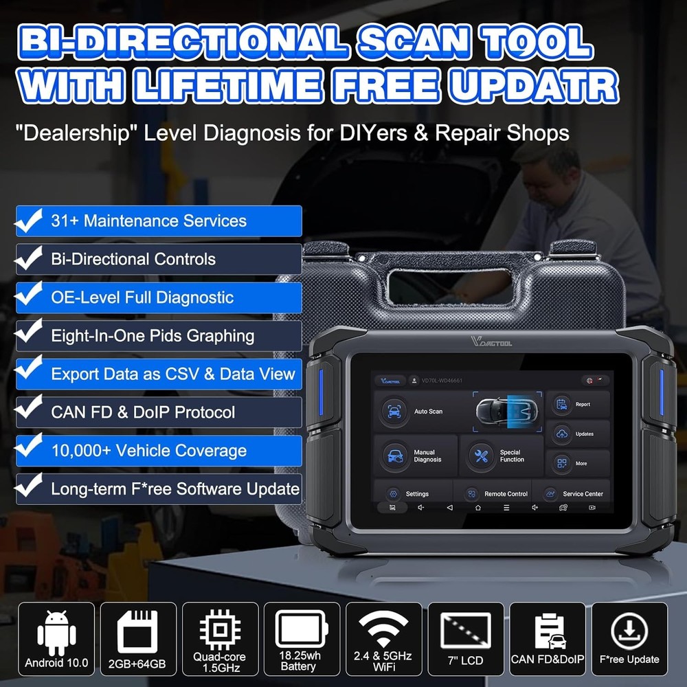 VDIAGTOOL VD70 Lite OBD2 Scanner Bidirectional Key Programmer Diagnostic Tool