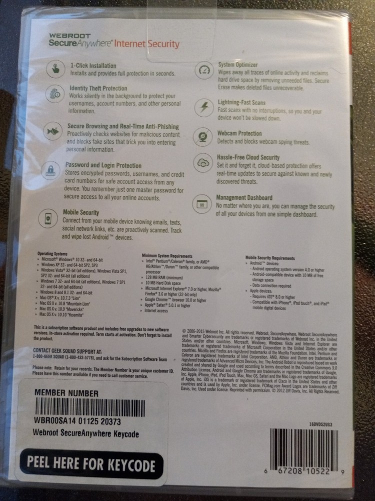 Webroot SecureAnywhere Internet Security New Sealed B501