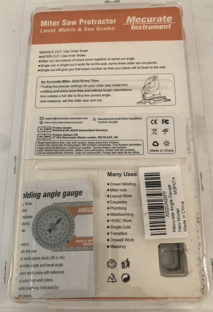 Miter Protractor Angle Gauge Inside/Outside Measuring Miter Cuts Carpentry Crown