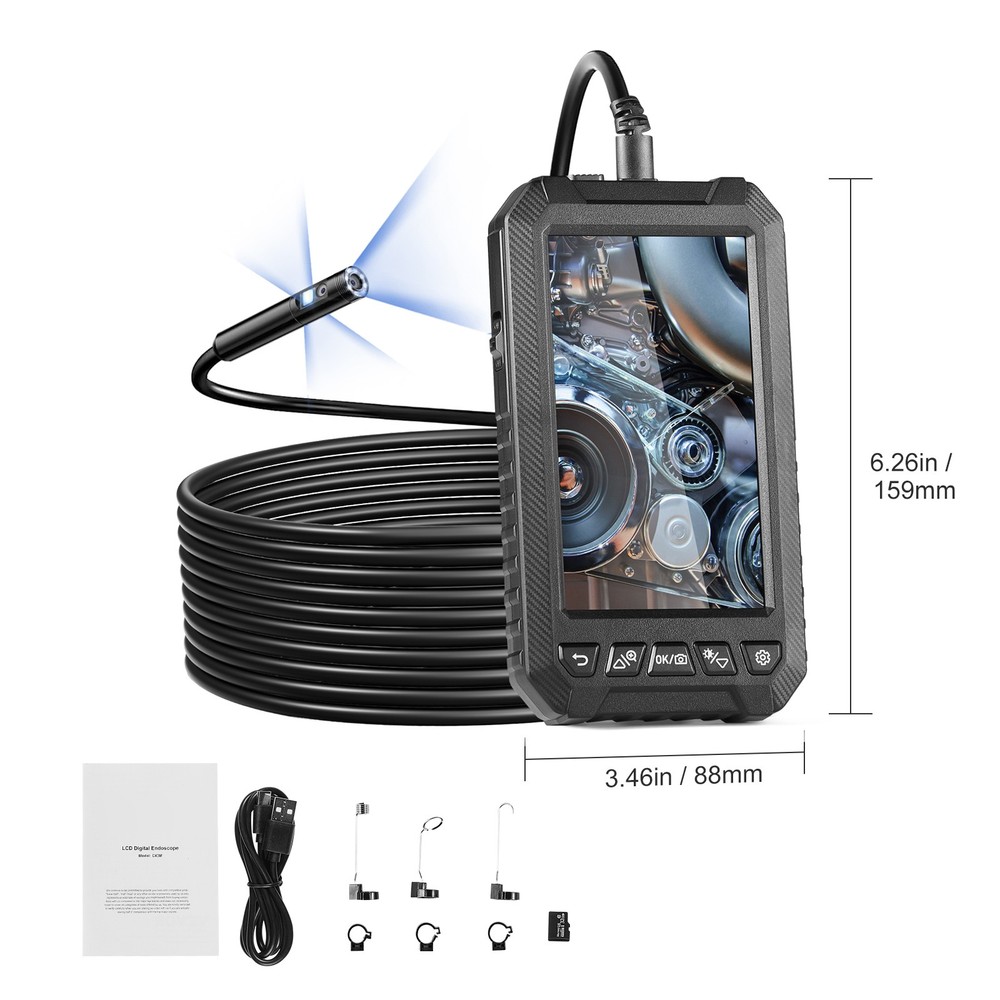 Endoscope Camera with Lights Triple Lens Borescope 16.4FT Cable 5" Screen