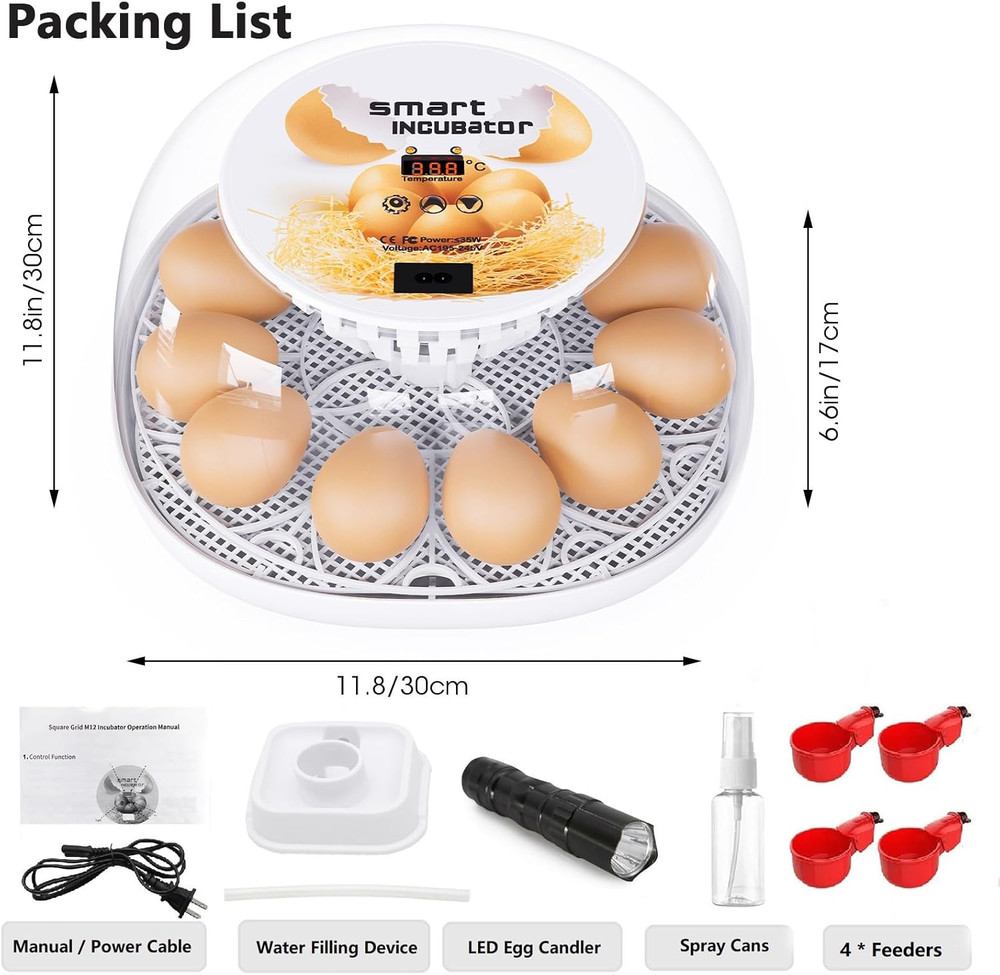 Incubators for Hatching Eggs, 12 Egg Incubator with Automatic Turning and Temper