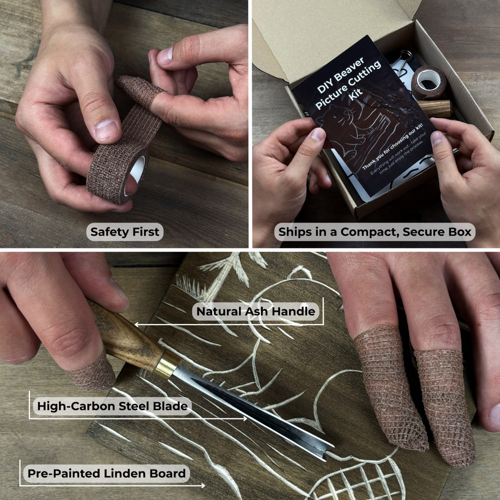 Beaver Wood Carving Kit for Beginners - DIY Wall Art Set with Video Tutorial