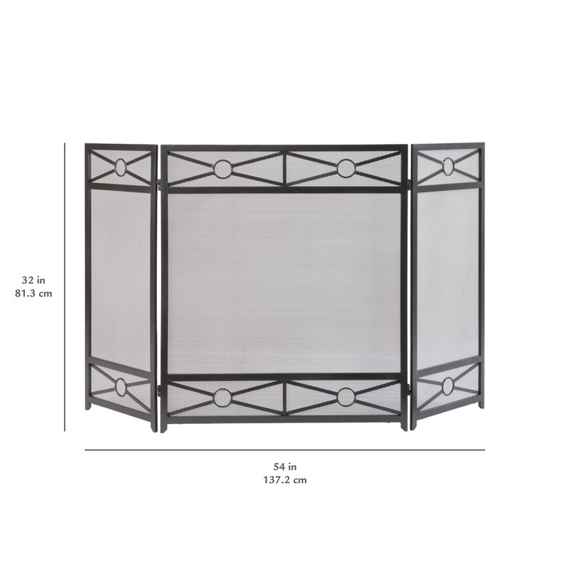 Tri-Panel Fireplace Screen Vintage Iron Foldable Spark Guard Heavy Mesh Durable