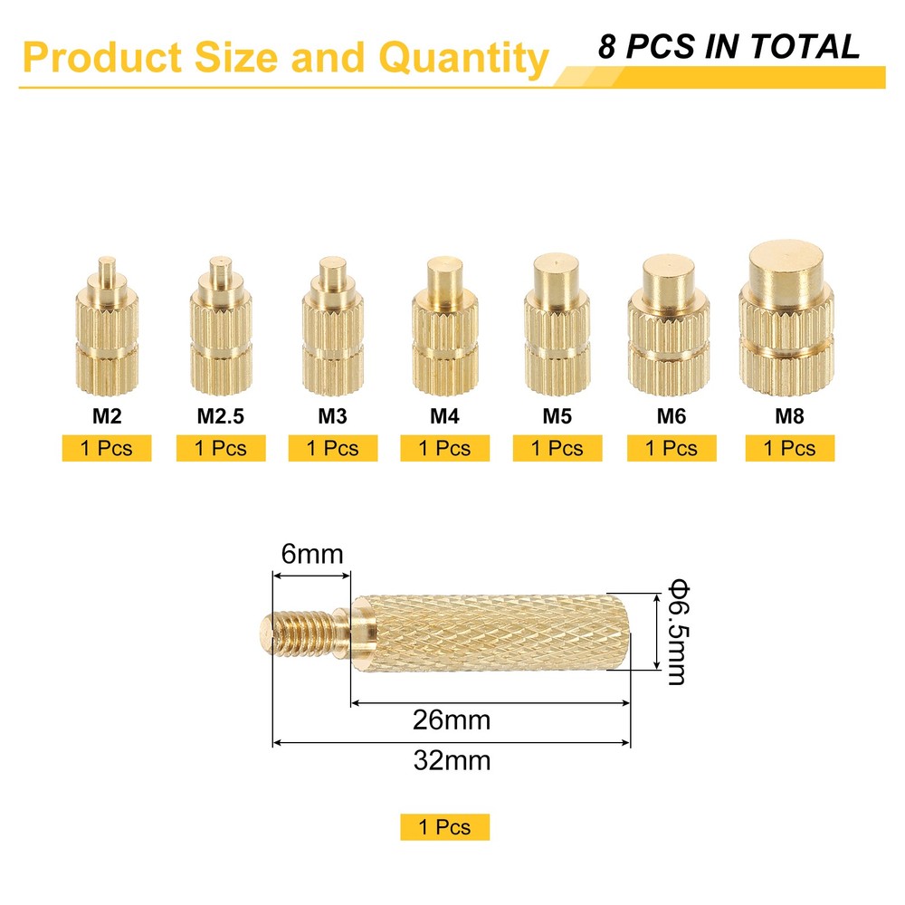 Heat Set Insert Tips for Threaded Inserts M2 M2.5 M3 M4 M5 M6 M8, 8 Pcs