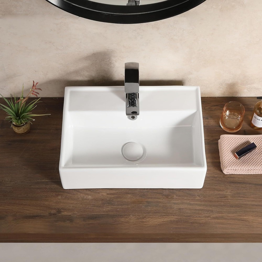 Small Vessel Sink 20"x17" Wall Mount Bathroom Sink Rectangular White Floating