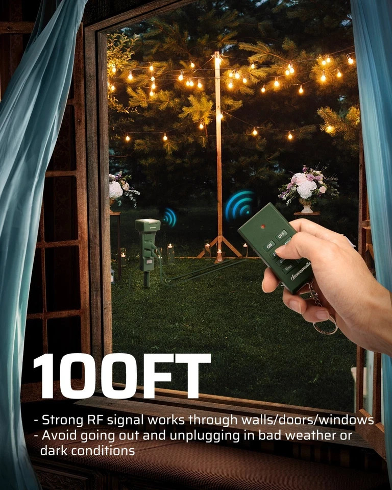 DEWENWILS Outdoor Power Stake Timer Waterproof,100FT Range Remote Control Outlet