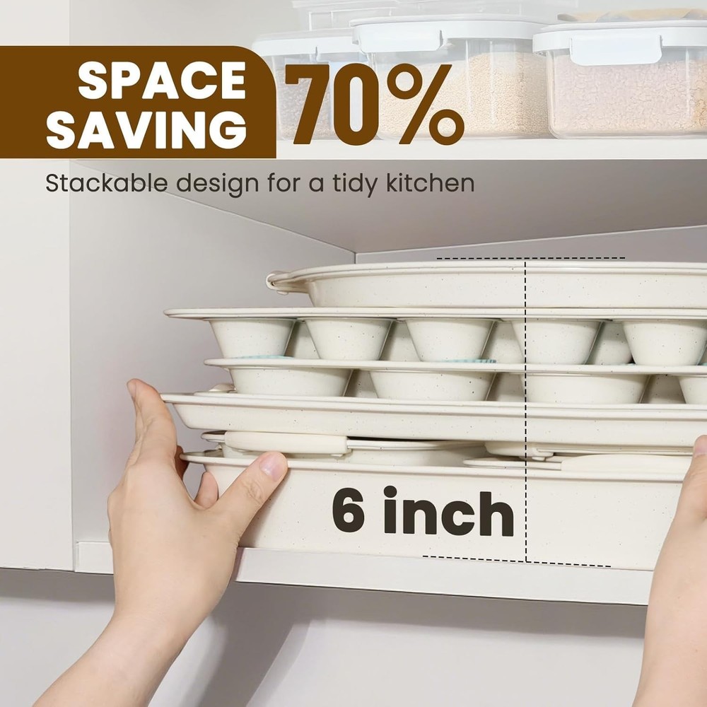 22 PCS Nonstick Baking Pans Set, Stackable Bakeware Sets with Silicone Handle...