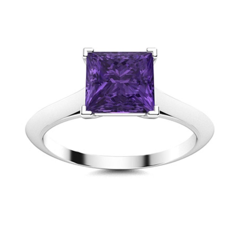 Sterling Silver Square Amethyst Stone Statement Prong New Solitaire Ring