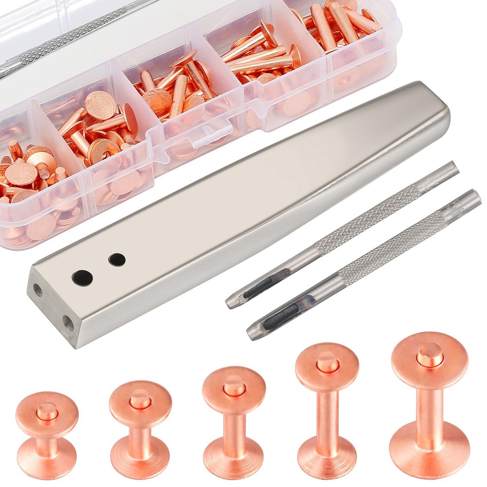 50Sets Copper Rivets Assorted Leather Rivet Kit for Leather Working Brass Riv...