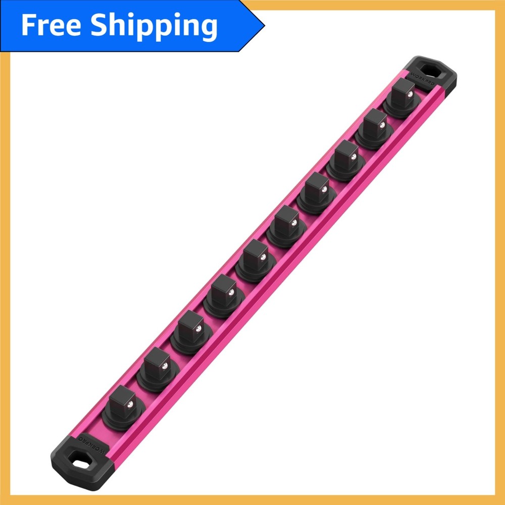 Efficient Magnetic Socket Rail - Includes 10 Rotatable Clips for 3/8-Inch Drives