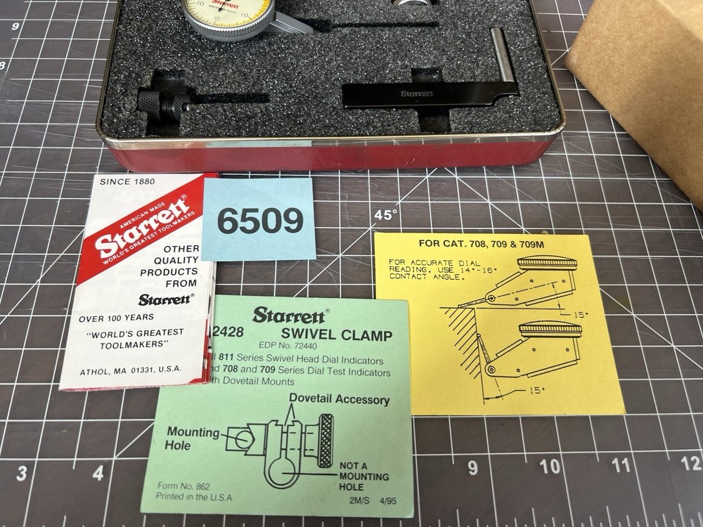 Starrett Dial Test Indicator 709 ACZ w/ Attachments Kit, Papers, Case and Box