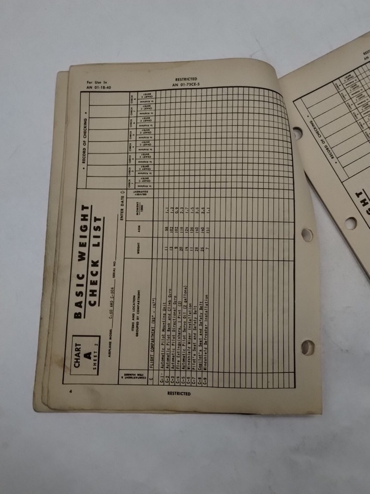 Lockheed C-60/C-60A/R50-4/5/6/ Lodestar II Basic Weight Checklist Loading Data