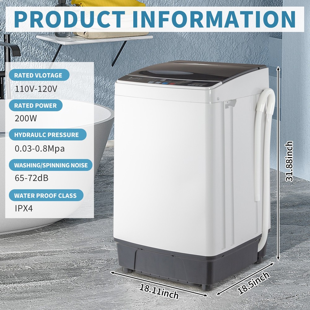17.6 Lbs Full-Automatic Compact Washing Machine, Top Load Washer with Drain Pump
