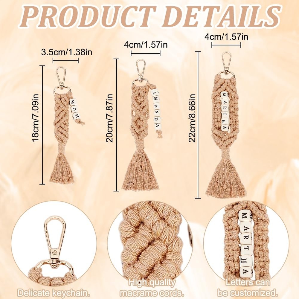 6 Sets DIY Macrame Keychain Kit for Beginner Boho Macrame Starter Keychain Ki...