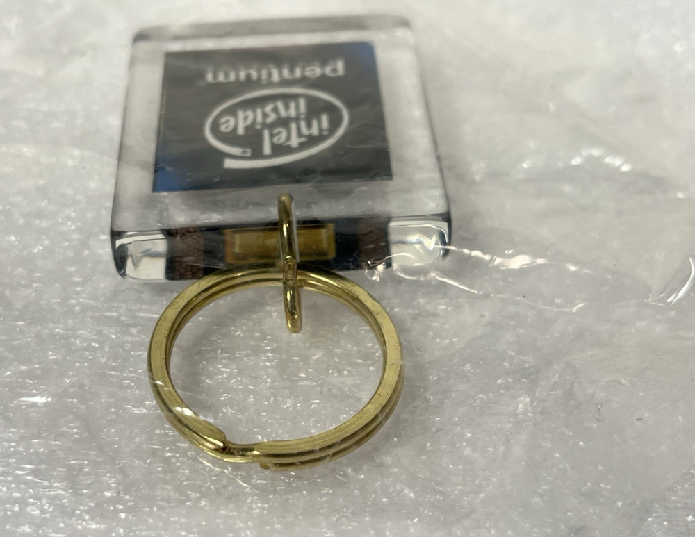 VTG Intel Inside Pentium Processor Keychain with CPU Chip Lucite Acrylic 90s NOS
