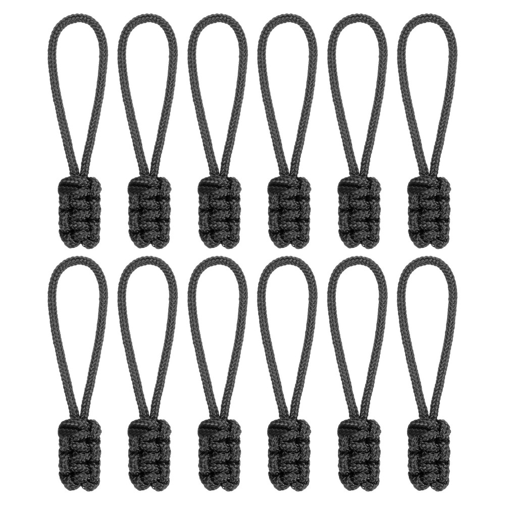 Zipper Pull Replacement [12PCS] -  Extender Woven Rope Zipper Heads - [Black]