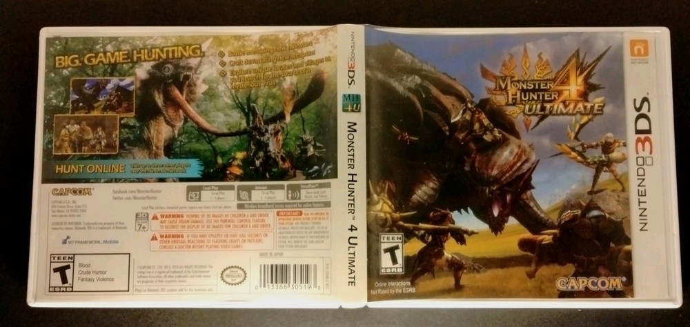 Monster Hunter 4 Ultimate Nintendo 3ds Authentic Case Box Artwork ONLY