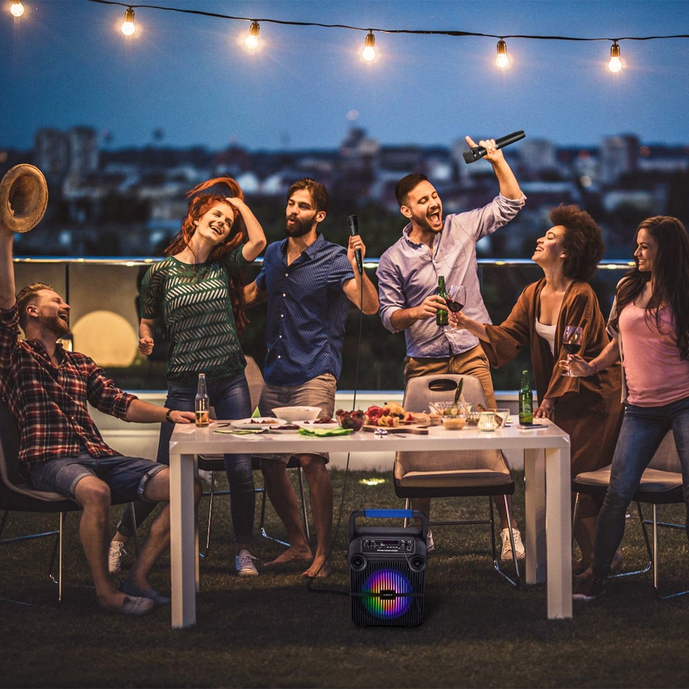 JAMELO Bluetooth Speaker Karaoke Machine with 1 Wireless Microphone/1 Wired Mic
