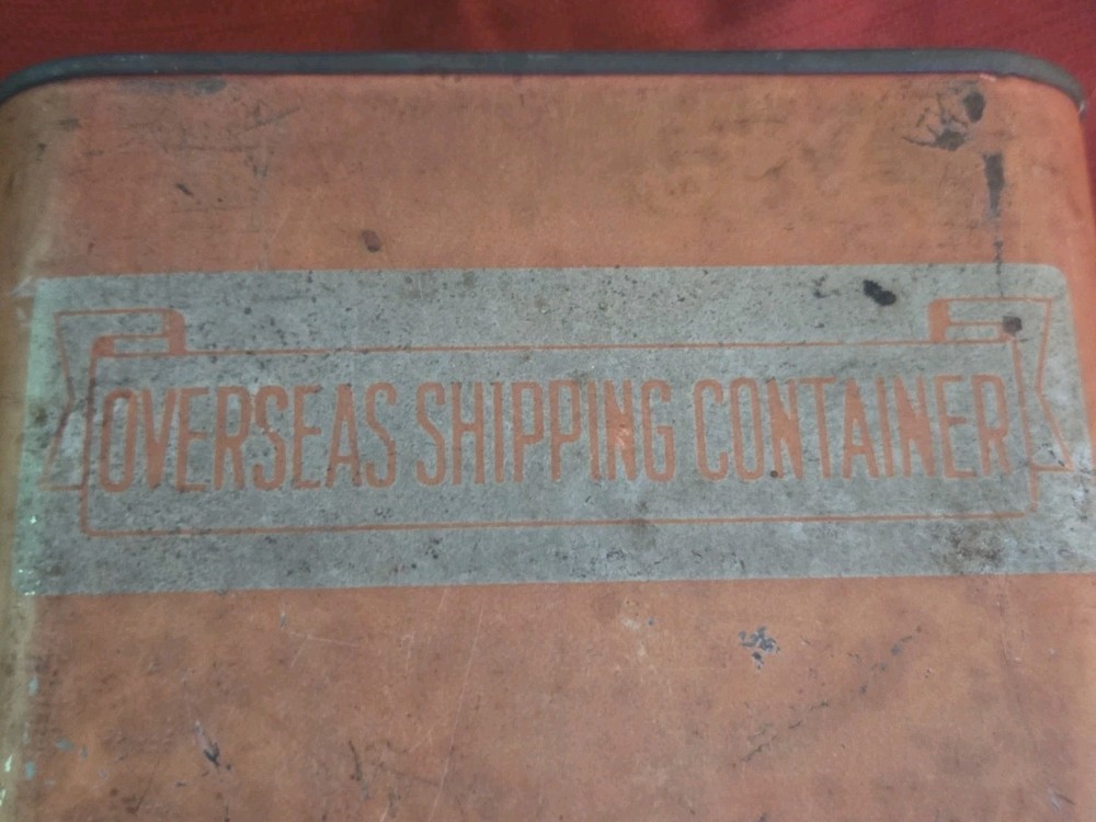 WWII Overseas Shipping Container, WW2 Care Package Support Tin