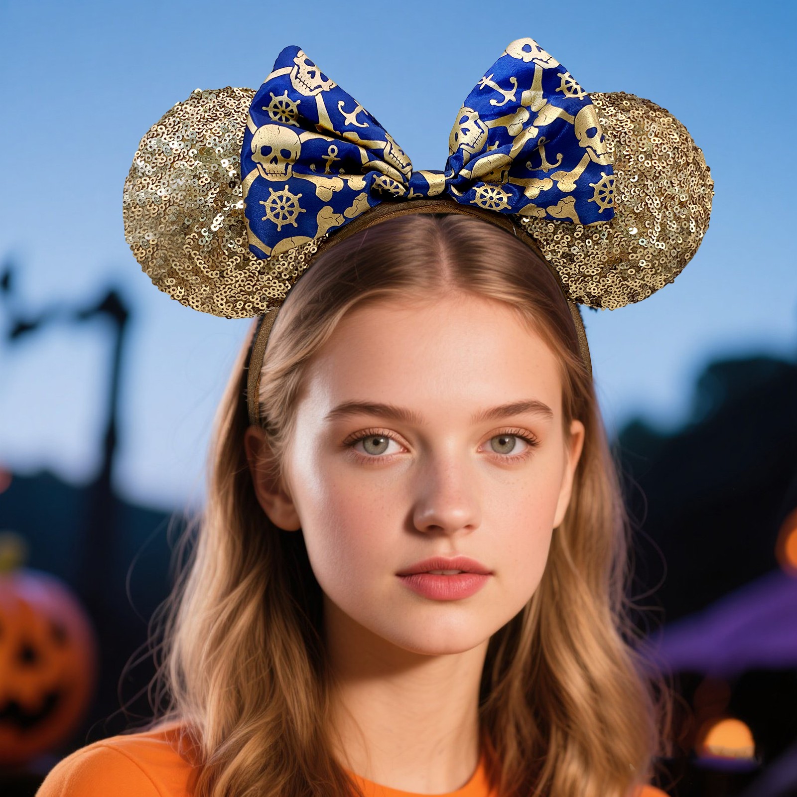 💖 Disney Parks Pirates of the Caribbean Minnie Ears Headband Gold Sequin 2025