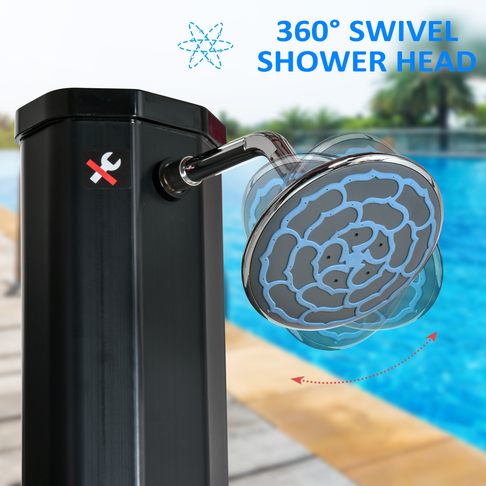 Outdoor Solar Shower w/ Hot and Cold Adjustment for Poolside Beach Pool Spa