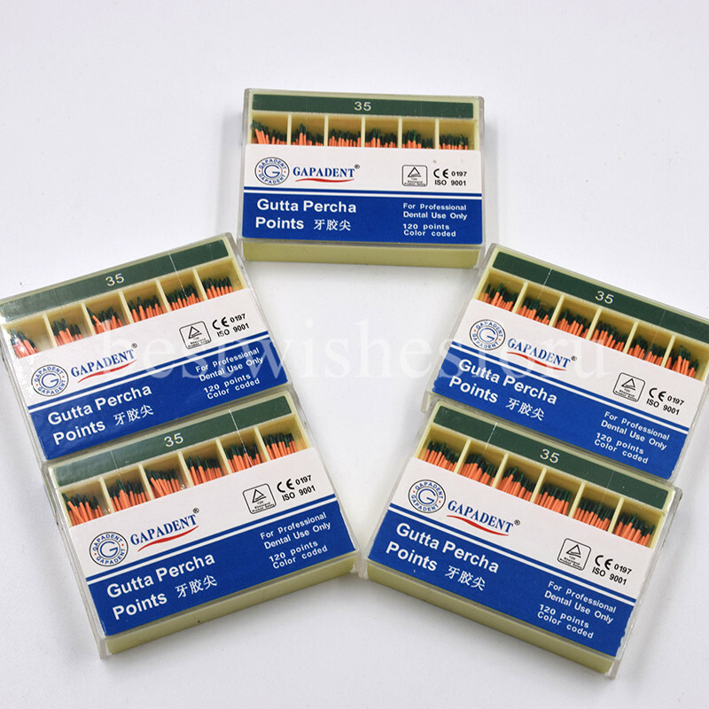Dental Gutta Percha Points Label 120 Points Color Coded GP 35# Green Flexible