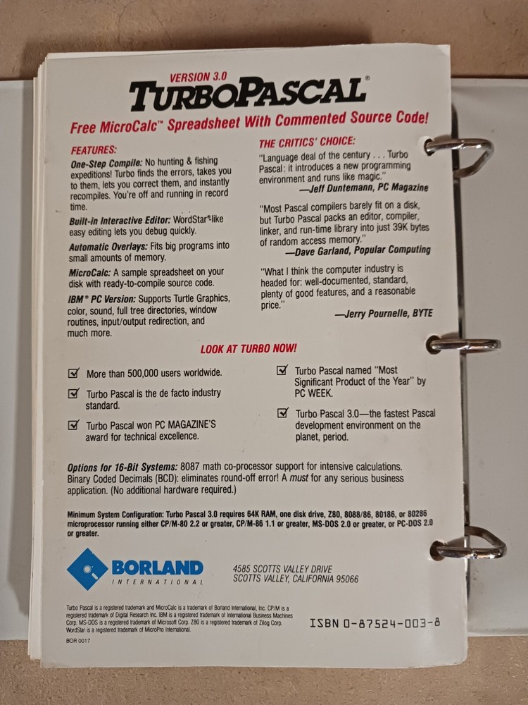 Turbo Pascal: Ultimate Pascal Development Environment Ver. 3.0 Reference Manual