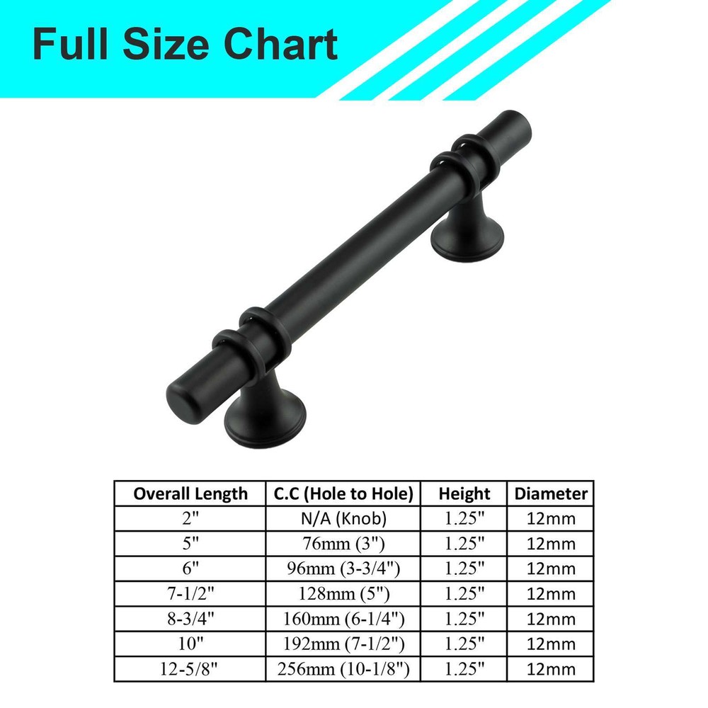 Black Modern Round Cabinet Handles Bar Pull Knobs Kitchen Drawer Stainless Steel