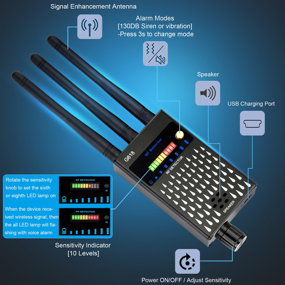G618 RF Detector Bug WiFi Camera Finder GPS Wireless Scanner New
