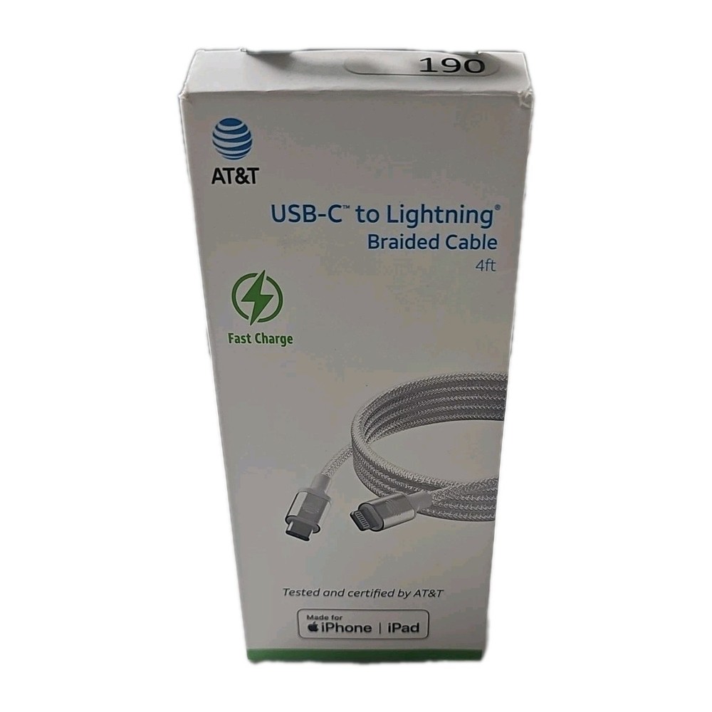 At&t Usb-C To iPhone Cable Braided White 4Ft Open Box
