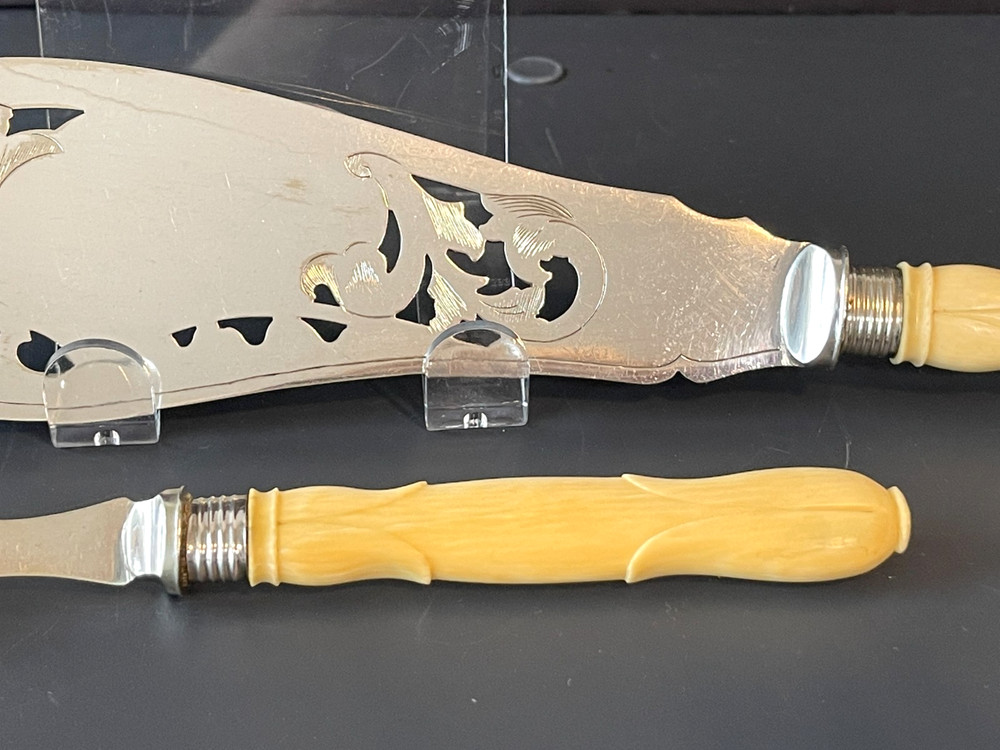 Antique Victorian Silver Plate Serving Fish Knife & Fork Set