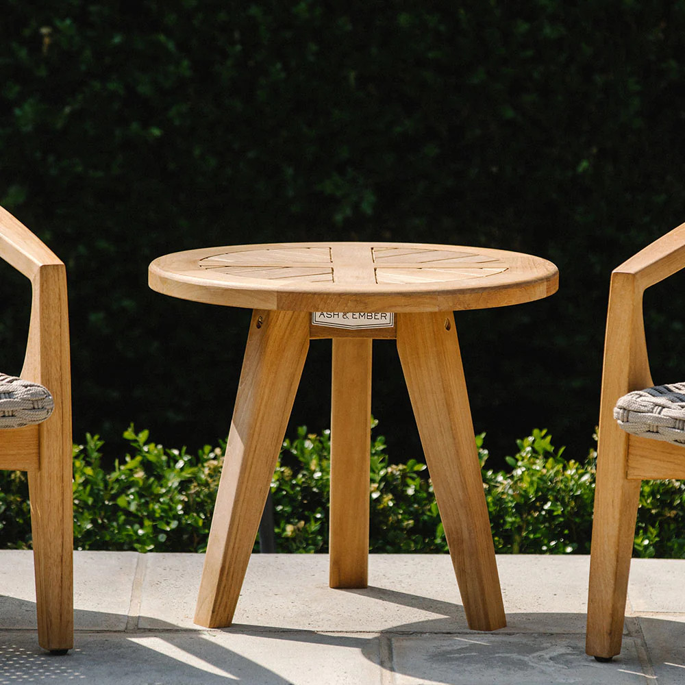 Ash & Ember Grade A Teak Round End Table, 19.7" Diameter, Accent Side Table