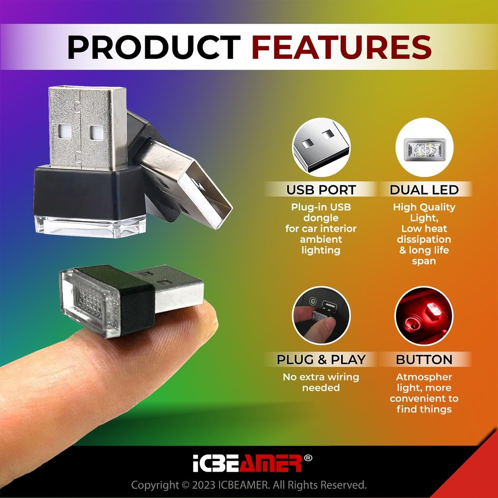 Mini USB LED Light 1-Pack () | Direct Plug-in Red TYPE-A (Standard)