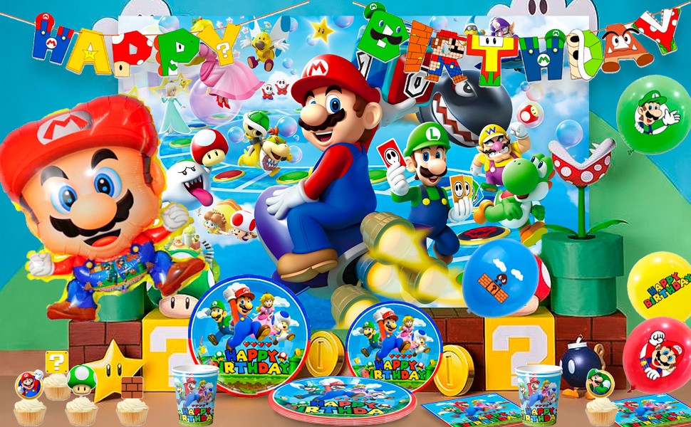 Super Mario Party Decoration Birthday Supplies Balloons Plates