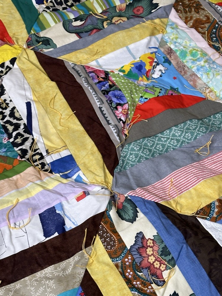 Handmade Quilt Blanket Handtie Patchwork Multi fabric Lap Throw Wheelchair Sofa