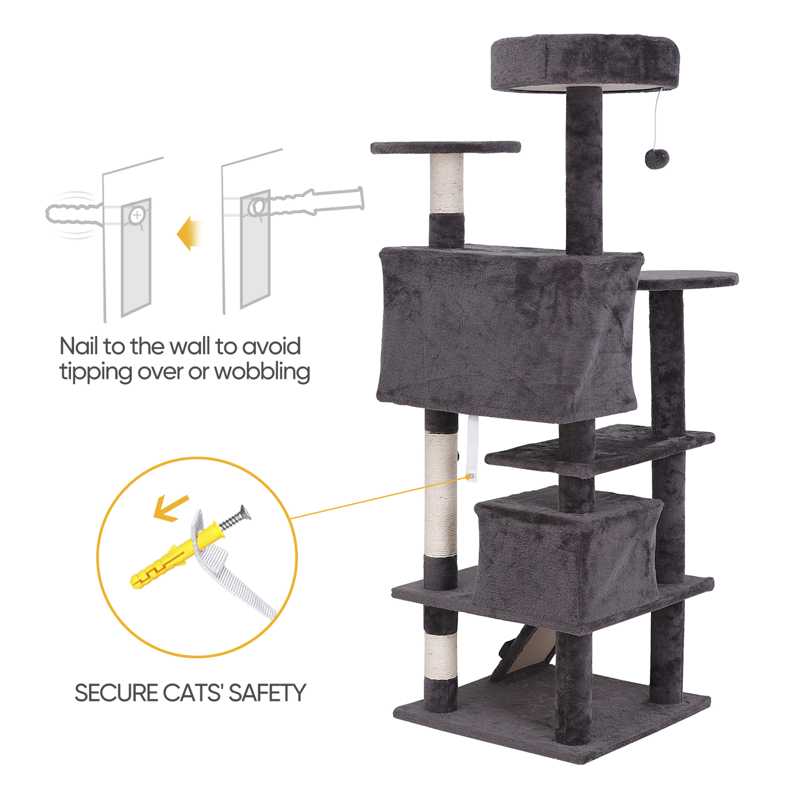 Durable 55" Cat Tree Activity Tower Pet with Scratching Posts Ladders Indoor