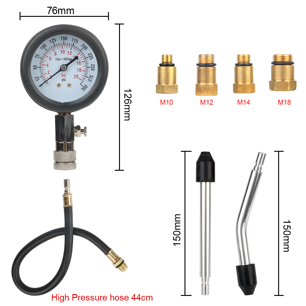 Small Engine Cylinder Compression Gauge Tester Kit Gas Diagnostic Tester Set