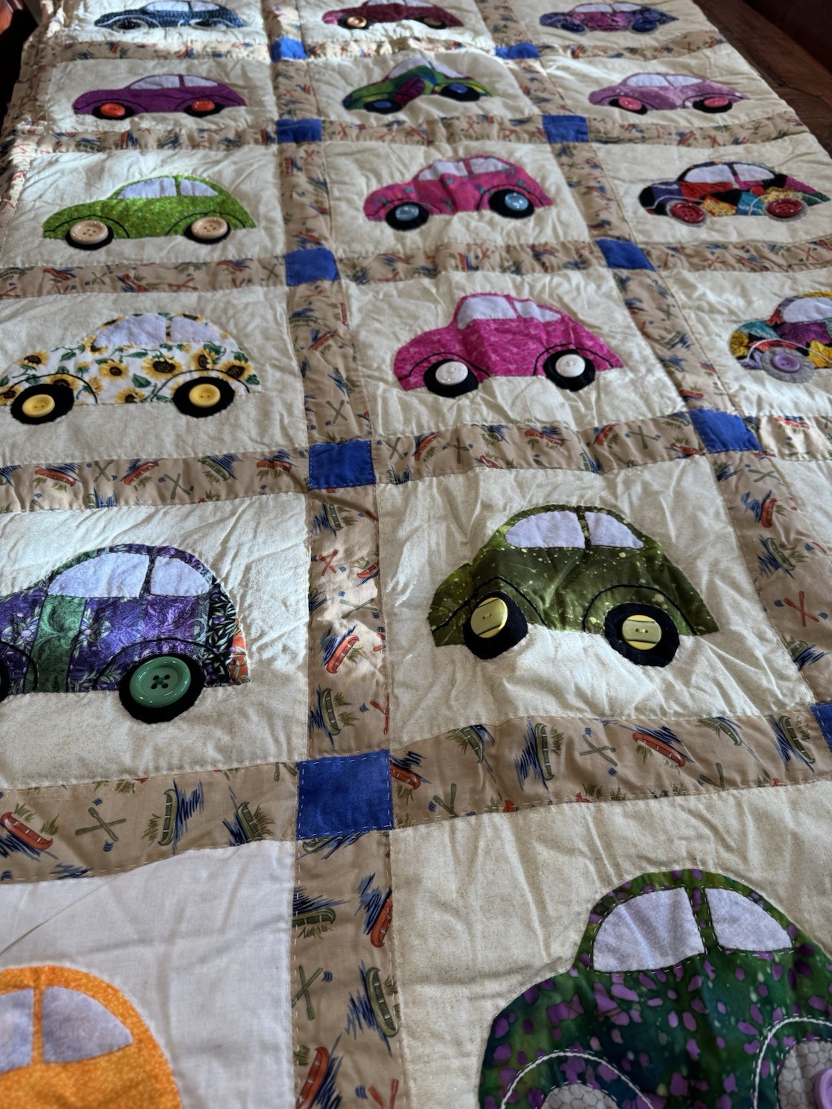 Handmade Patchwork Quilt Novelty Car Pattern Multicolor Cotton