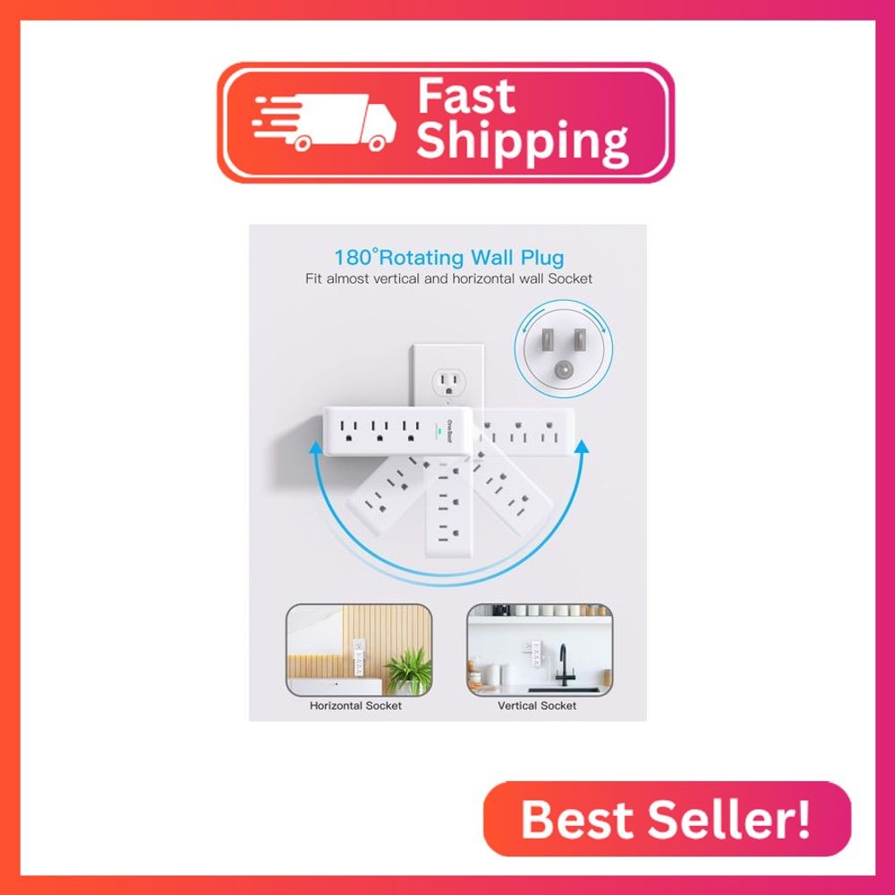 Surge Protector Outlet Extender with Rotating Plug, 9 AC Multi Plug Wall Outlet