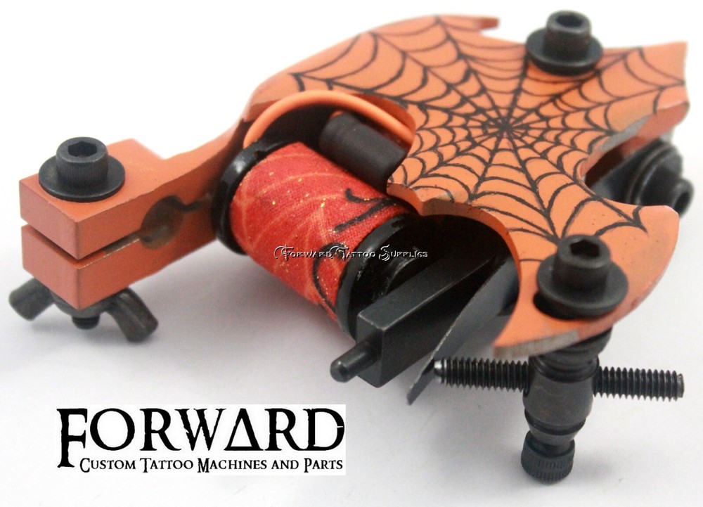 Hand Painted Orange Black Spider Web Bat Shader Tattoo Machine Forward Custom