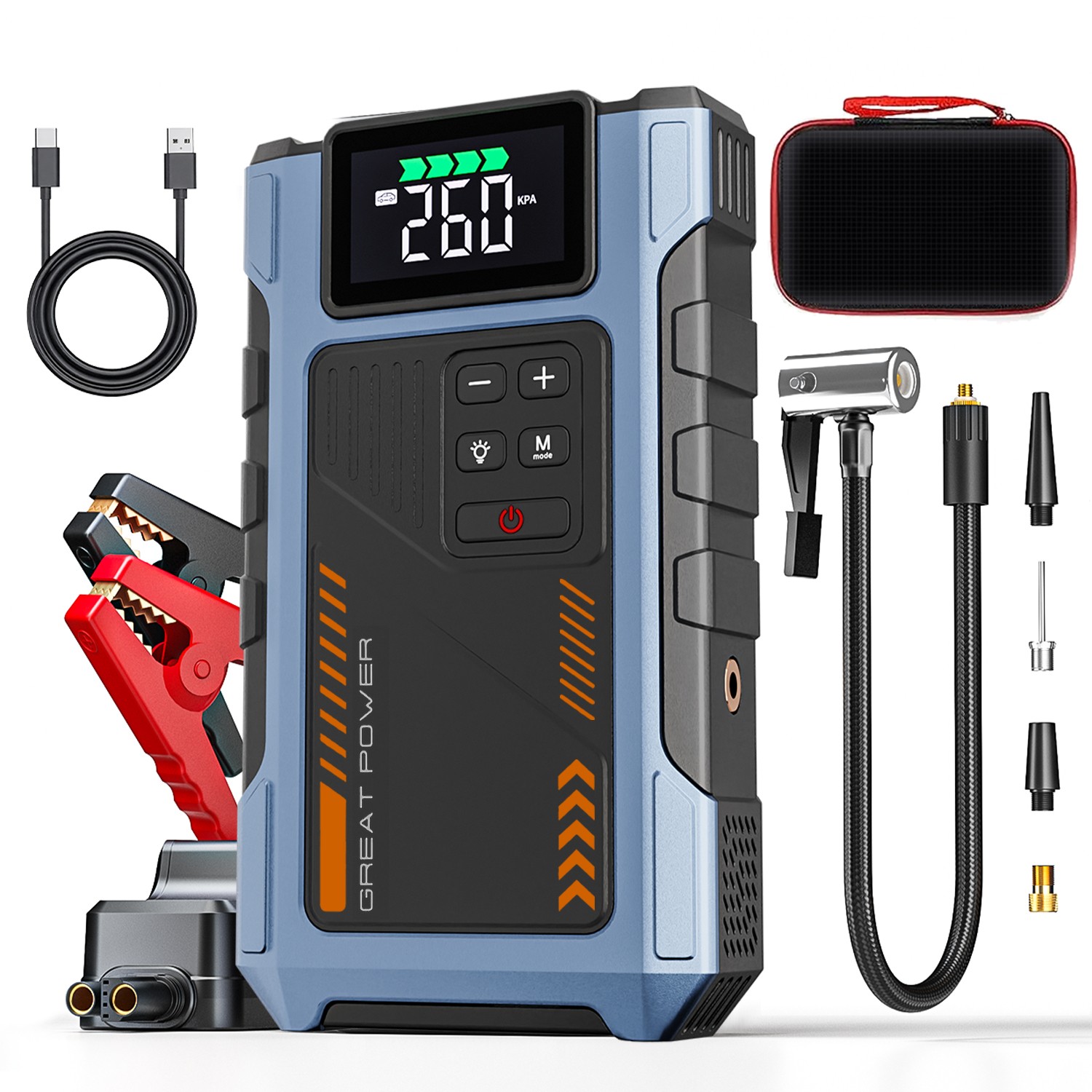 6000A Car Battery Charger Jump Starter with Air Compressor & Portable Power Bank
