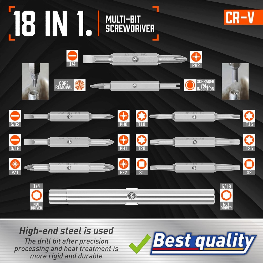 Amartisan 18-in-1 Multi-bit Screwdriver Set, Orange