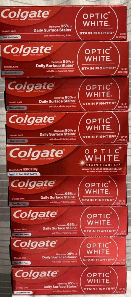 9 Pack: Colgate Optic White Stain Fighter Toothpaste Clean Mint Paste, 4.2 oz