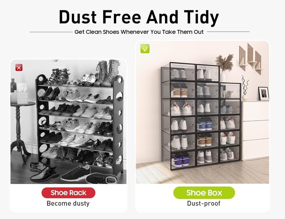 12/36 Pack XL Clear Drop Side Shoe Boxes Stackable Sneaker Storage Display Case